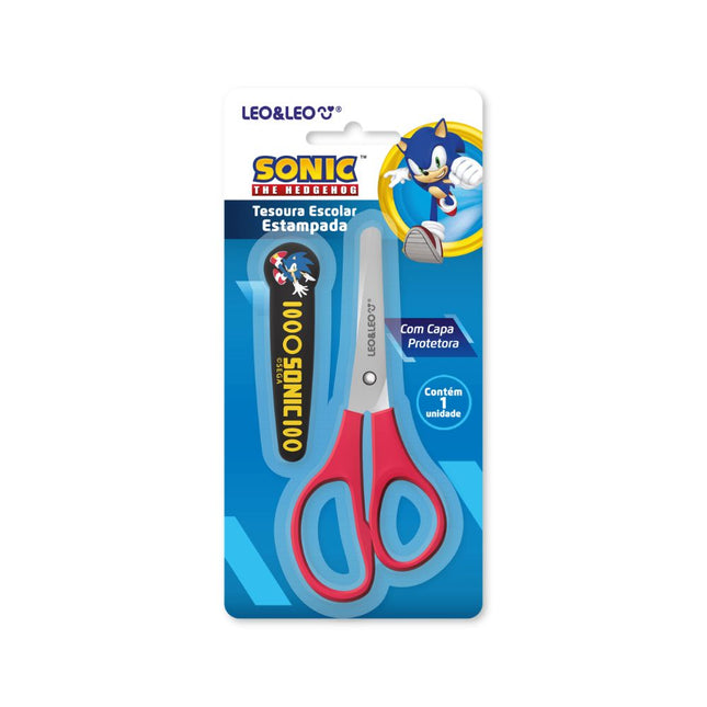 Tesoura Escolar Estampada Com Capa Sonic Com 01 Unidade Leo & Leo - 10189