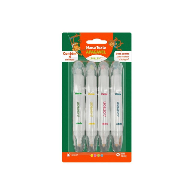 Marcador De Texto Apagavel Blister Com 04 Unidades Cores Leo & Leo - 96153