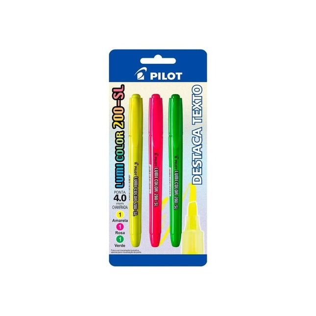 Marcador Pilot Lumi Color 200-SL Cor Am/Ro/Vd Com 03 Unidades - 1482004SM24ARV