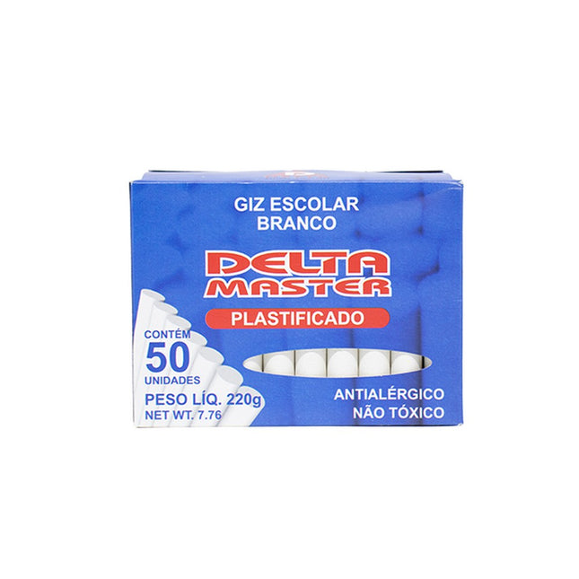 Giz Escolar Delta Master Branco Plastificado 50 Palitos - 0030