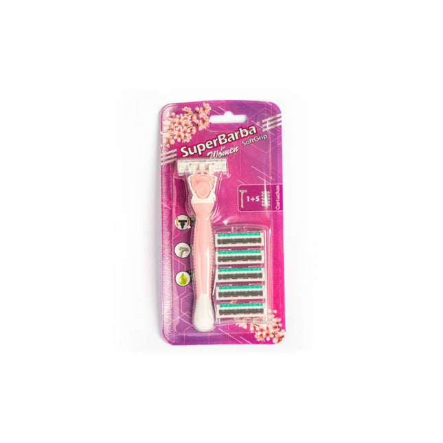 Aparelho Barba Super Barba Softgrip Cor Rosa Com 01 Unidade Ap.Cabeca Movel Com 03 Unidades Laminas + 5 Cartuchos - D331WR