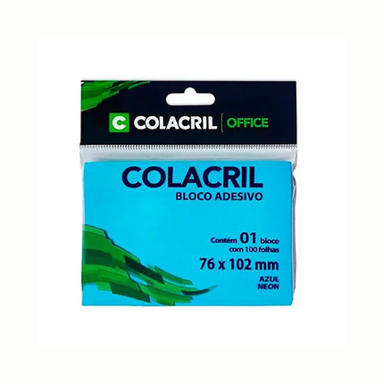 Bloco De Notas Adesivas Colacril 76X102mm Neon Cor Azul 100FLS - 301A11C571C