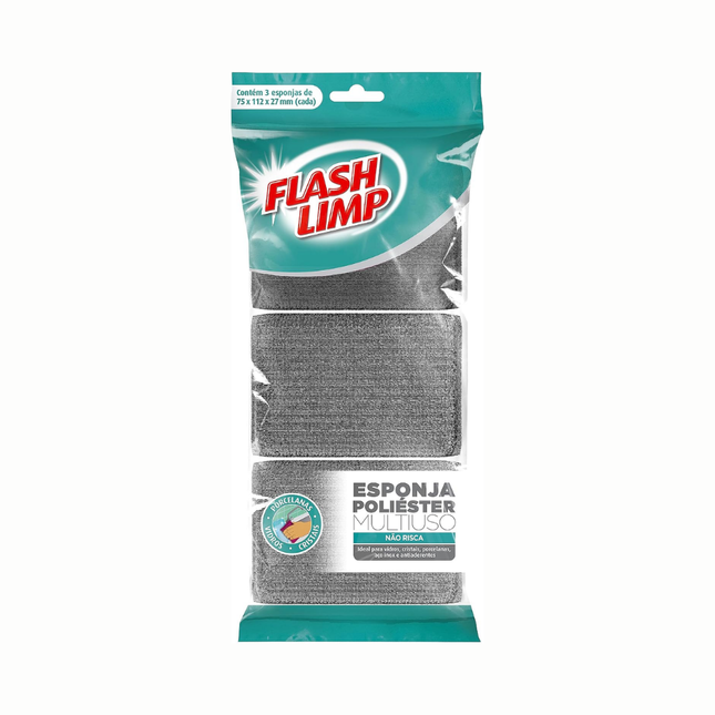 Esponja Multiuso Flashlimp Poliester Com 03 Unidades - EP1416-3P