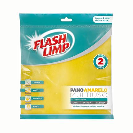 Pano Multiuso Flashlimp Cor Amarelo Euro Com 02 Unidades Pcs - FLP4540