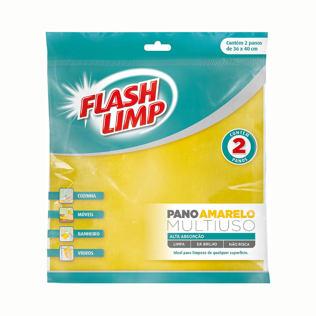 Pano Multiuso Flashlimp Cor Amarelo Euro Com 02 Unidades Pcs - FLP4540