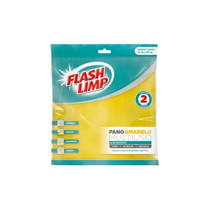 Pano Multiuso Flashlimp Cor Amarelo Euro Com 02 Unidades Pcs - FLP4540