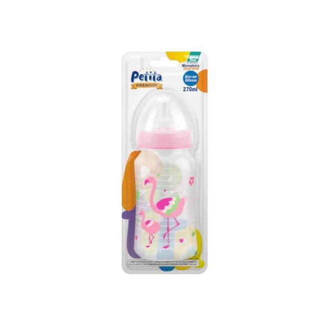 Mamadeira Petita Super Color Bico Silicone 270ml Cor Cristal Rosa - 3429