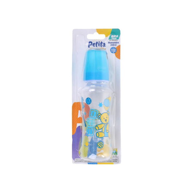 Mamadeira Petita Color Cint Silicone Decorada 240ml Cor Azul - 3315