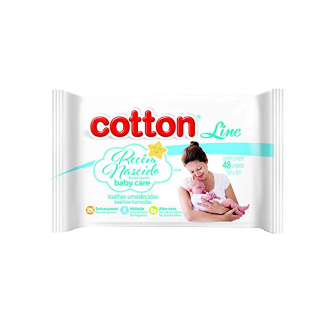Toalha Umedecida Recém-Nascido Higie Topp Cotton Com 48 Unidades - Rn1015