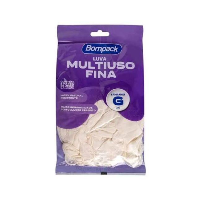 Luva Bompack Multiuso Fina Tamanho .G Pacote Com 10 Unidades - 27131