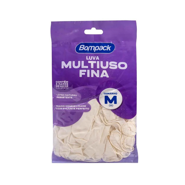 Luva Bompack Multiuso Fina Tamanho .M Pacote Com 10 Unidades - 27130