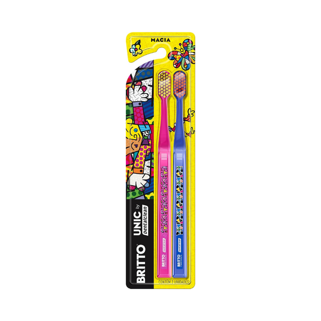 Escova Dentalclean Unic Romero Britto Macia Com 02 Unidades - 0120050002