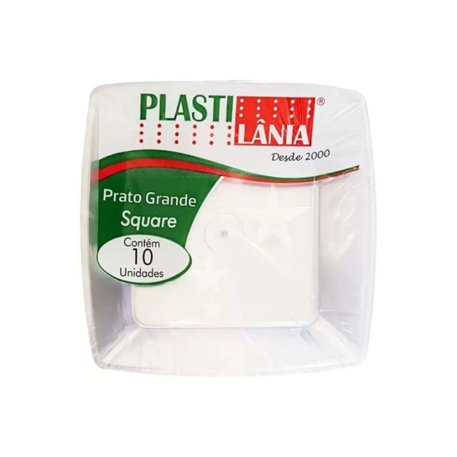 Prato Plastilania Square Grande Cristal Pacote Com 10 Unidades