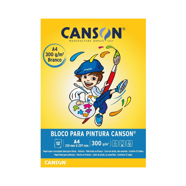 Papel Escolar Pintura Canson A4 300gr 12FLS - 66667091