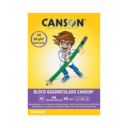 Papel Escolar Quadriculado Canson A4 63gr 30FLS - 66667095