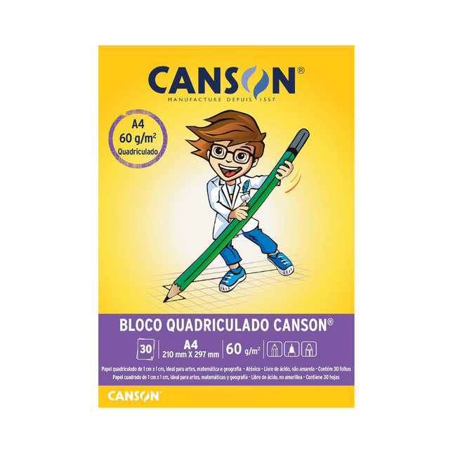 Papel Escolar Quadriculado Canson A4 63gr 30FLS - 66667095