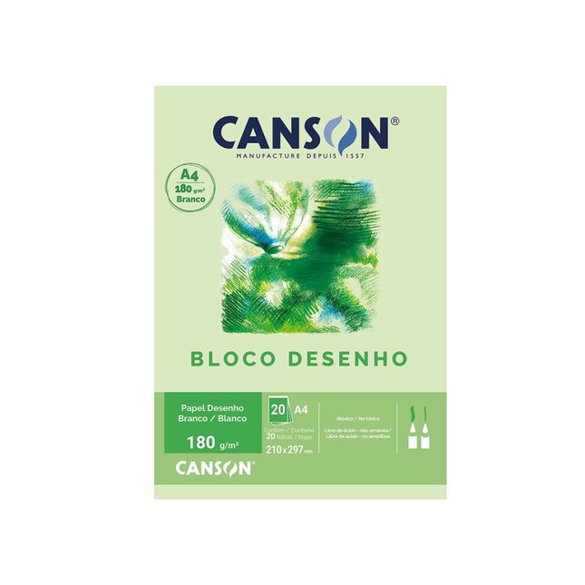 Papel Desenho A-4 Canson 180g 20FLS Cor Branco Com 01 Unidade - 66667164