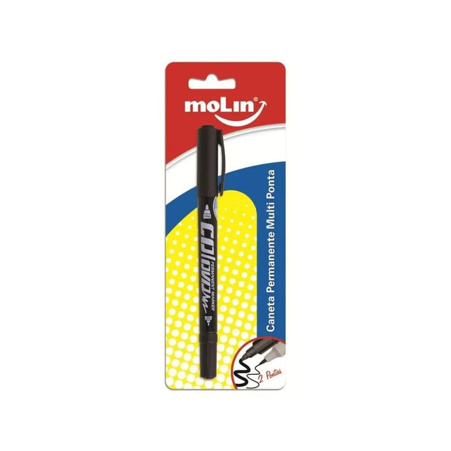 Marcador Molin Permanente 2 Pontas Bt. Cor Preta - 8006