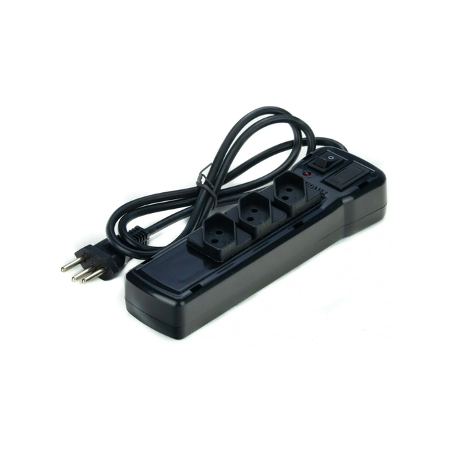Protetor Eletrico Compolux 2P+T Cabo PP 1.2M Flowpack Preto Com 05 Unidades Pcs - CX-3203/Z