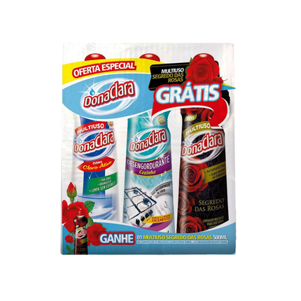 Kit Cloro + Desengordurante + Limpador Multiuso Dona Clara - 030001