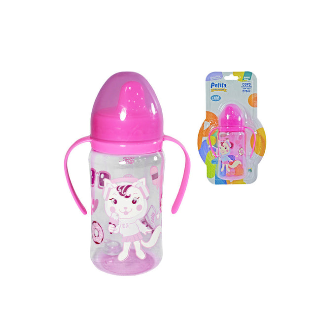 Copo Petita 270ml Com Válvula+ Alça Unicórnio + Carrossel Color Rosa - 6104-rs