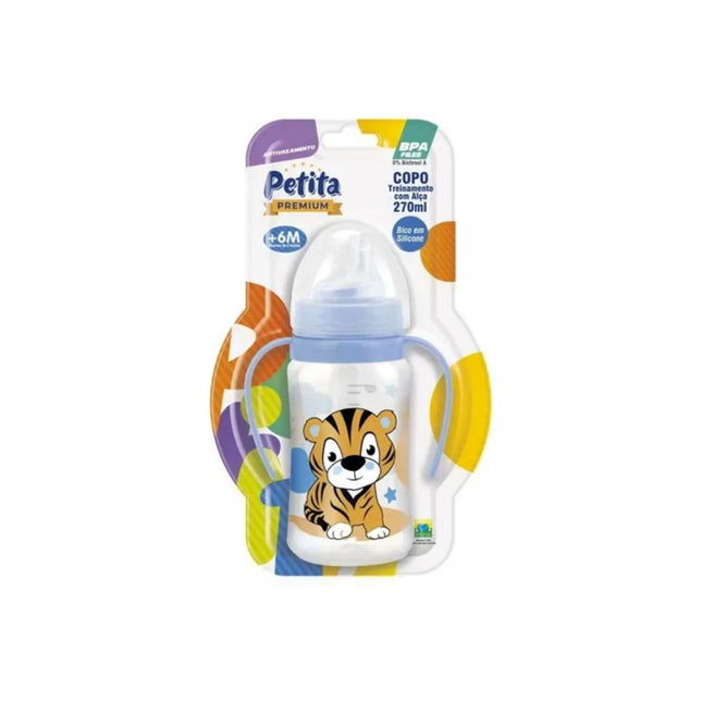Copo Petita 270ml Treinamento Com Alca Cristal/Az Tigre/Cachorro Bico Silicone - 6105-AZ