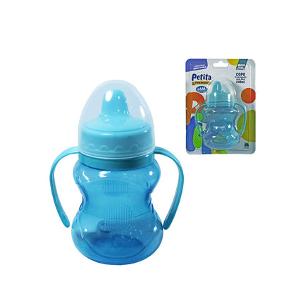 Copo Petita 240ml Relevo Com Válvula+ Alça Color Translucido Azul - 6108-az