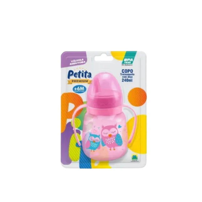 Copo Petita 240ml Relevo Com Valvula+Alca Color Rosa - 6108-RS