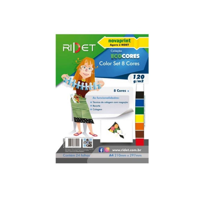 Papel Ecocores Color Set 08 Cores A4 120gr 21X29,7cm 24FLS Ridet - 010022
