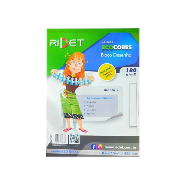 Papel Ecocores Bloco Desenho Branco A4 140gr 21X29,7cm 20FLS Ridet - 010024