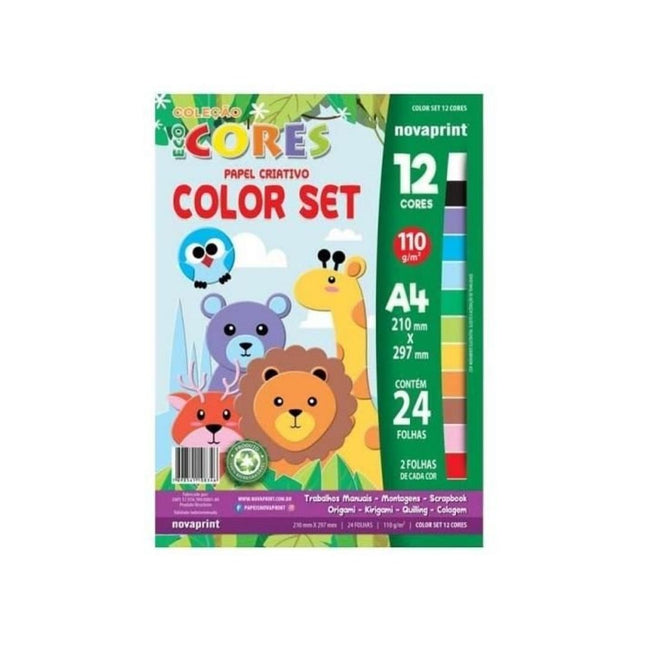 Bloco Colorido Set A4 210X297mm Com 24 Unidades Fls 12 Cores 110g/M Ridet - 010001
