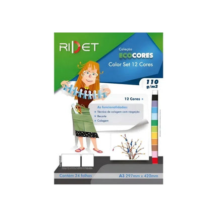 Bloco Colorido Set A3 297X420mm Com 24 Unidades Fls 12 Cores 110g/M Ridet - 010002
