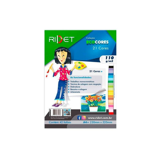 Papel Ecocores Tamanho 32.5X23.5cm 21CORES Com 42 Unidades Fls 110g Ridet - 010003