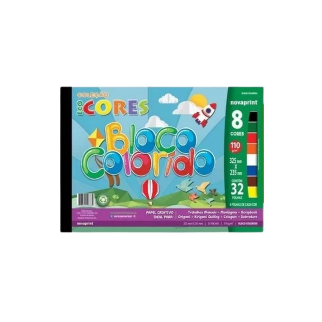 Bloco Colorido 325X235mm Com 32 Unidades Fls 8 Cores 120g/M Ridet - 010007