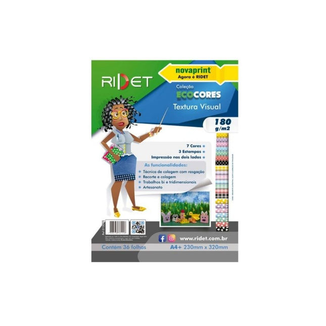Papel Ecocores Textura Visual 32X23cm Com 36 Unidades Fls 180g Ridet - 010011