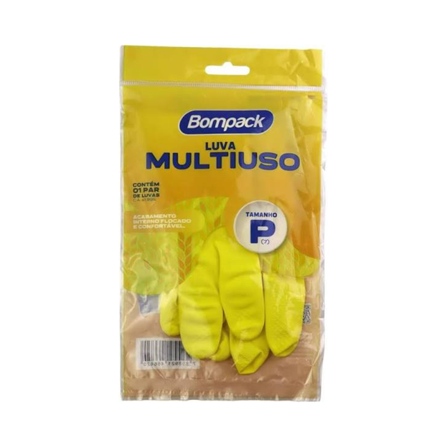 Luva Multiuso Latex Bompack Tamanho .P Cor Amarela - 24265