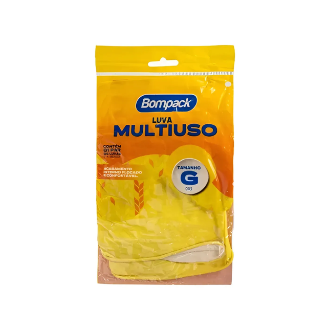 Luva Multiuso Latex Bompack Tamanho .G Cor Amarela - 24263