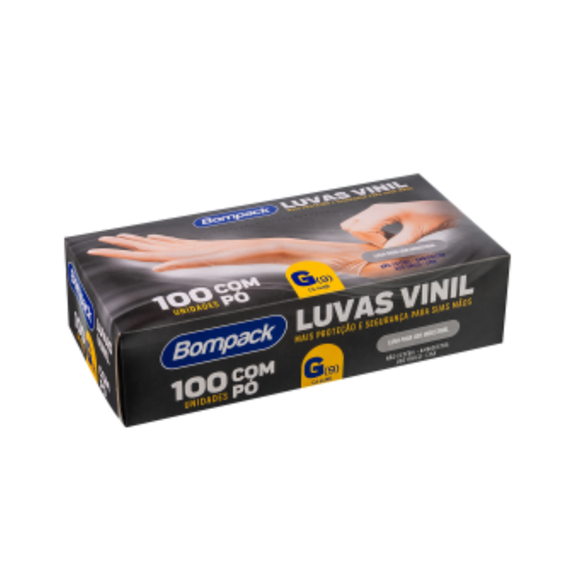 Luva Vinil Bompack Com Po Tamanho .G Caixa Com 100 Unidades - 24233