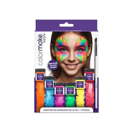 Pintura Cara Yur Liquida Fluorescente Cartela Com 06 Unidades