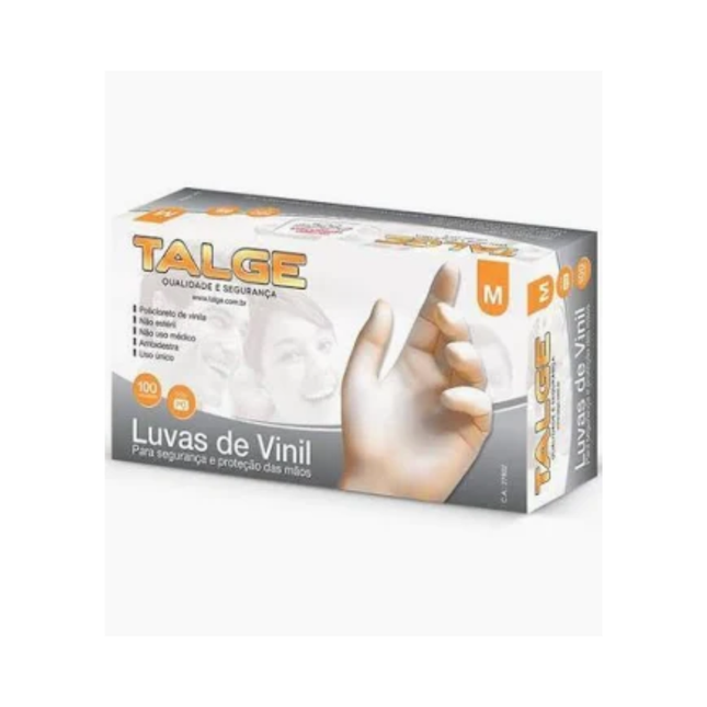 Luva Vinil Talge Descartavel Com Po Tamanho .M Caixa Com 100 Unidades - 7029