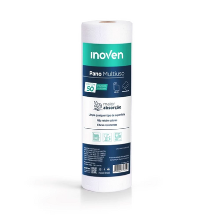 Pano Multiuso Rolo Inoven 28Cmx25M Com 50 Panos Cor Branco -  1154
