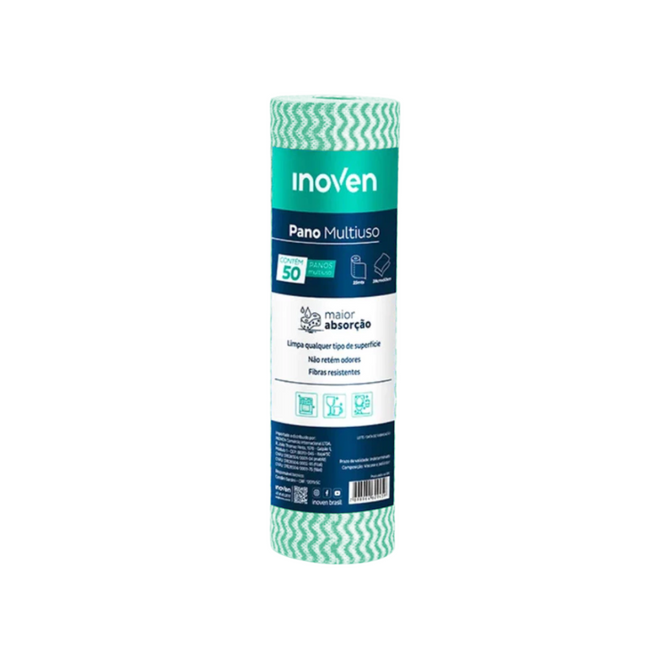 Pano Multiuso Rolo Inoven 28Cmx25M Com 50 Panos Cor Verde -  1113