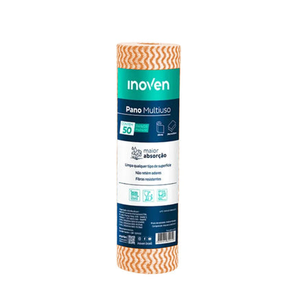 Pano Multiuso Rolo Inoven 28Cmx25M Com 50 Panos Cor Laranja -  1121