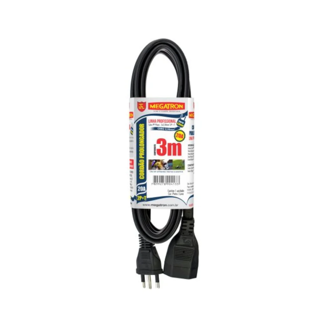 Cordao Megatron Prolongador PP Plano 3X2.50X3M 220V Pt Saco - 413