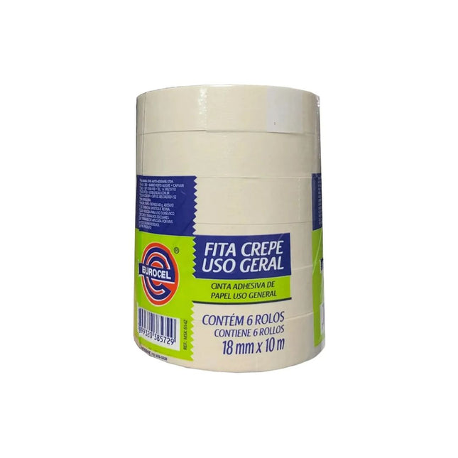 Fita Crepe Eurocel MSK6142 18X10 Branca Pacote Com 06 Unidades
