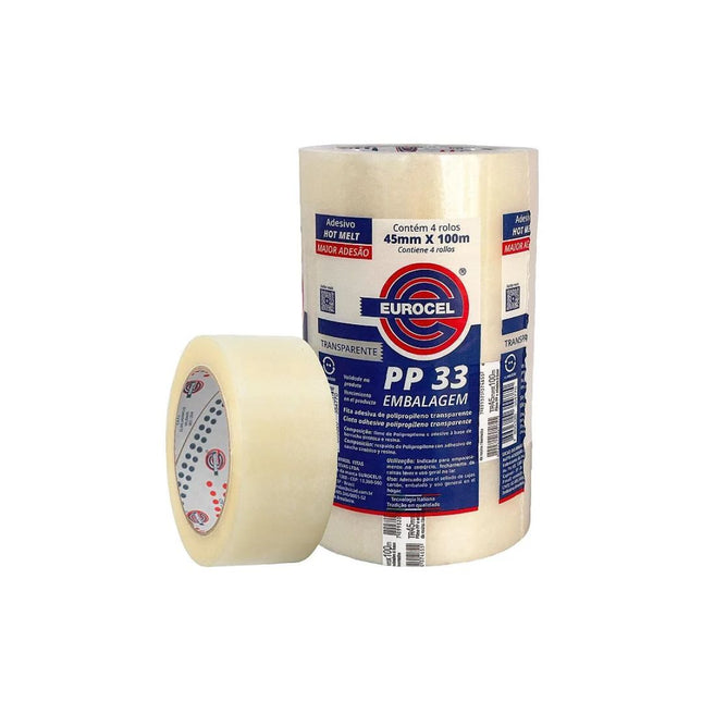 Fita Adesiva Eurocel PP33 45X100 Transparente Pacote Com 04 Unidades