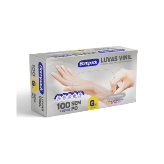 Luva Vinil Bompack S/Po Tamanho .G Caixa Com 100 Unidades - 24203