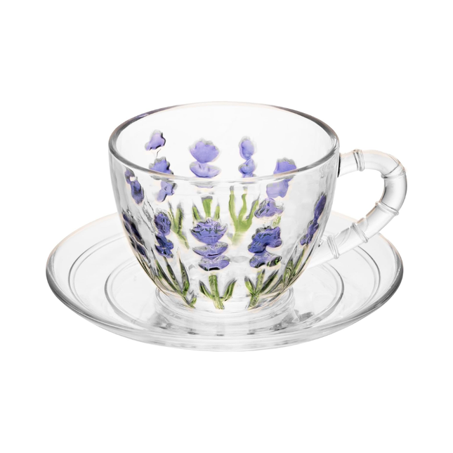 Xicara De Cha Com Pires Lavanda Hand Painting 220ml Cristal Ecologico Lyor - 221459