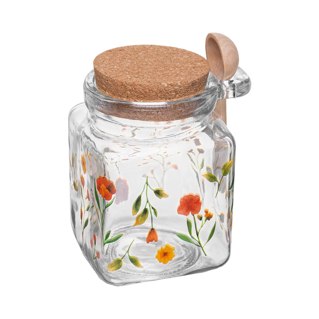 Pote Quadrado Com Tampa E Colher Encanto 260ml Vidro Lyor - 221839