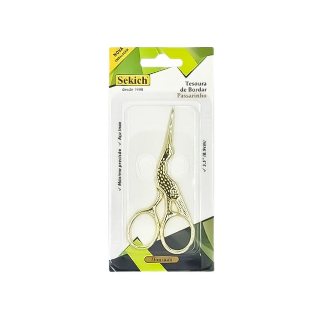 Tesoura Passaro Bordar Sekich Dourada - 3124